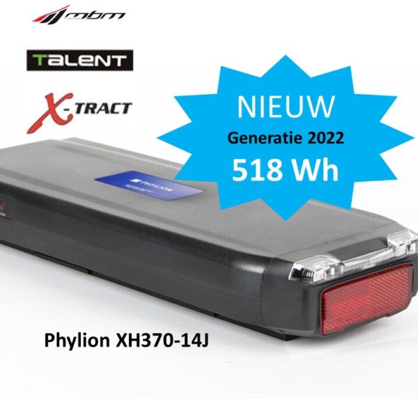 Phylion XH370-14J fietsaccu met achterlicht voor elektrische fietsen van Talent, X-tract en MBM