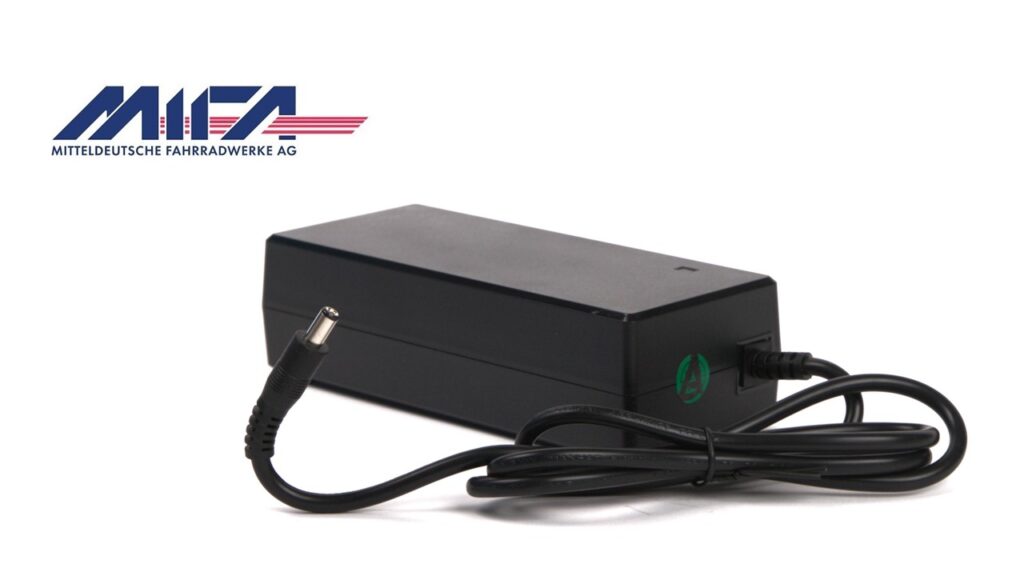 Mifa charger (42V, 2 Ah) with 2-pole 5.5 x 2.1 charging plug for 36 V Li-ION batteries - RAP elektrische fietsen